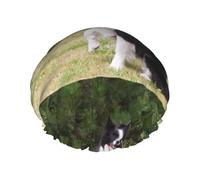 Elastic Band Waterproof Shower Cap, Double Layers Reusable Shower Cap for Women, Bad Dog Border Collie