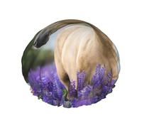 Elastic Band Waterproof Shower Cap, Double Layers Reusable Shower Cap for Women, Beautiful Palomino Horse Lavender