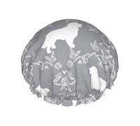 Elastic Band Waterproof Shower Cap, Double Layers Reusable Shower Cap for Women, Bernese Mountain Dog Floral Silhouette Grey