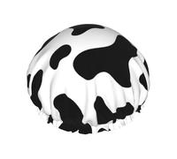 Elastic Band Waterproof Shower Cap, Double Layers Reusable Shower Cap for Women, Black And White Cow Skin