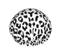 Elastic Band Waterproof Shower Cap, Double Layers Reusable Shower Cap for Women, Black And White Leopard Print With Monogram