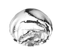 Elastic Band Waterproof Shower Cap, Double Layers Reusable Shower Cap for Women, Black And White Marble Printed
