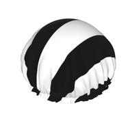 Elastic Band Waterproof Shower Cap, Double Layers Reusable Shower Cap for Women, Black And White Stripes
