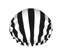 Elastic Band Waterproof Shower Cap, Double Layers Reusable Shower Cap for Women, Black And-White Stripes Printed