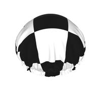 Elastic Band Waterproof Shower Cap, Double Layers Reusable Shower Cap for Women, Black White Race Checkered