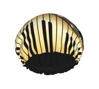 Elastic Band Waterproof Shower Cap, Double Layers Reusable Shower Cap for Women, Bling Music Note Piano Printed