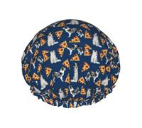 Elastic Band Waterproof Shower Cap, Double Layers Reusable Shower Cap for Women, Blue Merle Pizza Cute Border Collie Cute Dogs Best