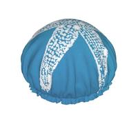 Elastic Band Waterproof Shower Cap, Double Layers Reusable Shower Cap for Women, Blue Ombre Starfish Beach House