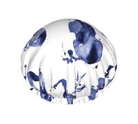 Elastic Band Waterproof Shower Cap, Double Layers Reusable Shower Cap for Women, Blues Saxophone Piano Cello Bass