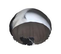 Elastic Band Waterproof Shower Cap, Double Layers Reusable Shower Cap for Women, Border Collie Dog Spotted Snow