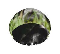 Elastic Band Waterproof Shower Cap, Double Layers Reusable Shower Cap for Women, Border Collie Pets Grass Black Border Collie
