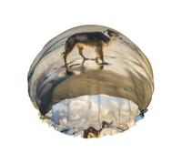 Elastic Band Waterproof Shower Cap, Double Layers Reusable Shower Cap for Women, Border Collie Sea Sky Dog