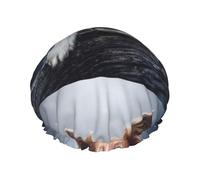 Elastic Band Waterproof Shower Cap, Double Layers Reusable Shower Cap for Women, Brown Border Collie Bokeh God With Yellow Eyes