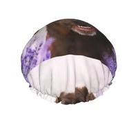 Elastic Band Waterproof Shower Cap, Double Layers Reusable Shower Cap for Women, Brown Labrador Lavender Dogs Retriever