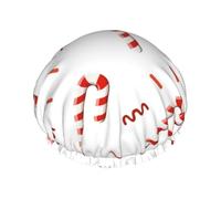 Elastic Band Waterproof Shower Cap, Double Layers Reusable Shower Cap for Women, Candy Cane