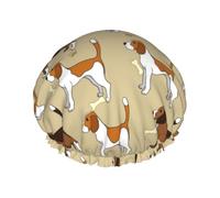 Elastic Band Waterproof Shower Cap, Double Layers Reusable Shower Cap for Women, Cartoon Cute Clever Beagle Pet Animal