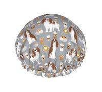 Elastic Band Waterproof Shower Cap, Double Layers Reusable Shower Cap for Women, Cavalier King Charles Spaniel Coffee Spaniel Dog