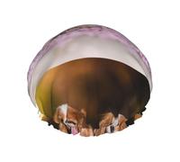 Elastic Band Waterproof Shower Cap, Double Layers Reusable Shower Cap for Women, Cavalier King Charles Spaniel White Brown Dogs