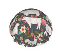 Elastic Band Waterproof Shower Cap, Double Layers Reusable Shower Cap for Women, Charolais Cattle Fabric Cows Florals Far