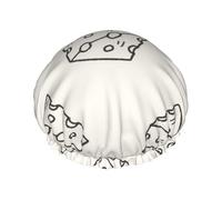 Elastic Band Waterproof Shower Cap, Double Layers Reusable Shower Cap for Women, Cheese Doodle Pattern