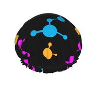 Elastic Band Waterproof Shower Cap, Double Layers Reusable Shower Cap for Women, Chemistry Atomic Structure Molecular