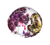 Elastic Band Waterproof Shower Cap, Double Layers Reusable Shower Cap for Women, Chihuahua And Rose