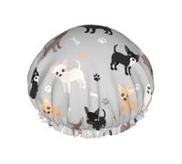 Elastic Band Waterproof Shower Cap, Double Layers Reusable Shower Cap for Women, Chihuahua Paws And Bones