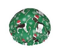 Elastic Band Waterproof Shower Cap, Double Layers Reusable Shower Cap for Women, Christmas English Springer Spaniel Santa Paws