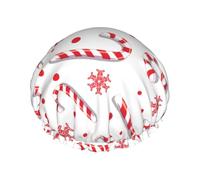 Elastic Band Waterproof Shower Cap, Double Layers Reusable Shower Cap for Women, Christmas Red Candy Cane