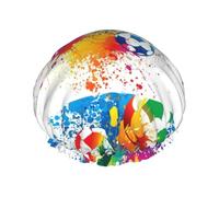 Elastic Band Waterproof Shower Cap, Double Layers Reusable Shower Cap for Women, Colored Splashes All Over The Soccer