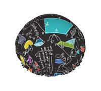 Elastic Band Waterproof Shower Cap, Double Layers Reusable Shower Cap for Women, Colorful Math Equations
