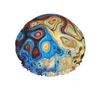 Elastic Band Waterproof Shower Cap, Double Layers Reusable Shower Cap for Women, Colorful Oil Painting