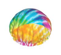 Elastic Band Waterproof Shower Cap, Double Layers Reusable Shower Cap for Women, Colorful Spiral Tie Dye Rainbow