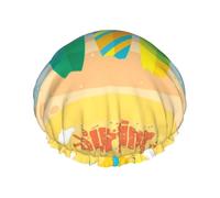 Elastic Band Waterproof Shower Cap, Double Layers Reusable Shower Cap for Women, Colorful Summer Surfboards By The Sea