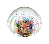 Elastic Band Waterproof Shower Cap, Double Layers Reusable Shower Cap for Women, Colorful Tiger Head On Black Background