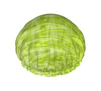 Elastic Band Waterproof Shower Cap, Double Layers Reusable Shower Cap for Women, Cool Lime Green Abstract Pattern