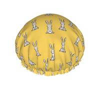 Elastic Band Waterproof Shower Cap, Double Layers Reusable Shower Cap for Women, Cute Bunnies Easter Bunny Yellow