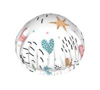 Elastic Band Waterproof Shower Cap, Double Layers Reusable Shower Cap for Women, Cute Childish With Hand Drawn