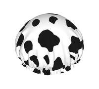 Elastic Band Waterproof Shower Cap, Double Layers Reusable Shower Cap for Women, Cute Cow Pattern Print