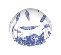 Elastic Band Waterproof Shower Cap, Double Layers Reusable Shower Cap for Women, Cute Feather Print