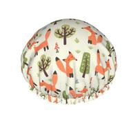 Elastic Band Waterproof Shower Cap, Double Layers Reusable Shower Cap for Women, Cute Foxes Kids And Nursery