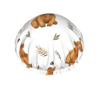Elastic Band Waterproof Shower Cap, Double Layers Reusable Shower Cap for Women, Cute Highland Cow