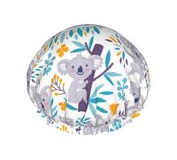 Elastic Band Waterproof Shower Cap, Double Layers Reusable Shower Cap for Women, Cute Koala Bears And Floral