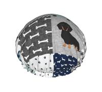 Elastic Band Waterproof Shower Cap, Double Layers Reusable Shower Cap for Women, Dachshund Pet Dog Breed Silhouette Black And Tan