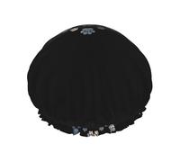 Elastic Band Waterproof Shower Cap, Double Layers Reusable Shower Cap for Women, Dark Grey Paw Heart Cute Chic