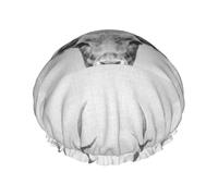Elastic Band Waterproof Shower Cap, Double Layers Reusable Shower Cap for Women, Deer Black White