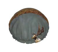Elastic Band Waterproof Shower Cap, Double Layers Reusable Shower Cap for Women, Deer With Antlers Printed