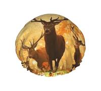 Elastic Band Waterproof Shower Cap, Double Layers Reusable Shower Cap for Women, Deers In The Woods