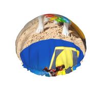 Elastic Band Waterproof Shower Cap, Double Layers Reusable Shower Cap for Women, Dogs Funny Jack Russell Terrier Glasses