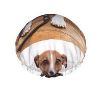 Elastic Band Waterproof Shower Cap, Double Layers Reusable Shower Cap for Women, Dogs Jack Russell Terrier Animals
